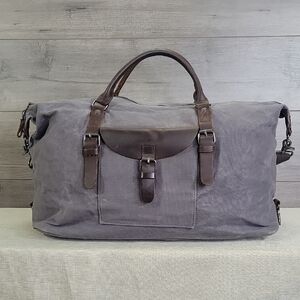 Newhey Gray and Brown Canvas Leather Weekender Travel Duffle Bag